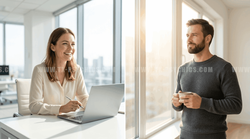 A professional experiencing emotional clarity as they discover their dream career path.