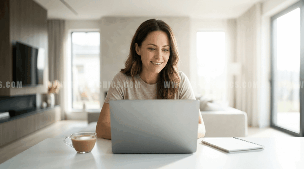 A woman experiencing emotional clarity and relief during an online love psychic reading.