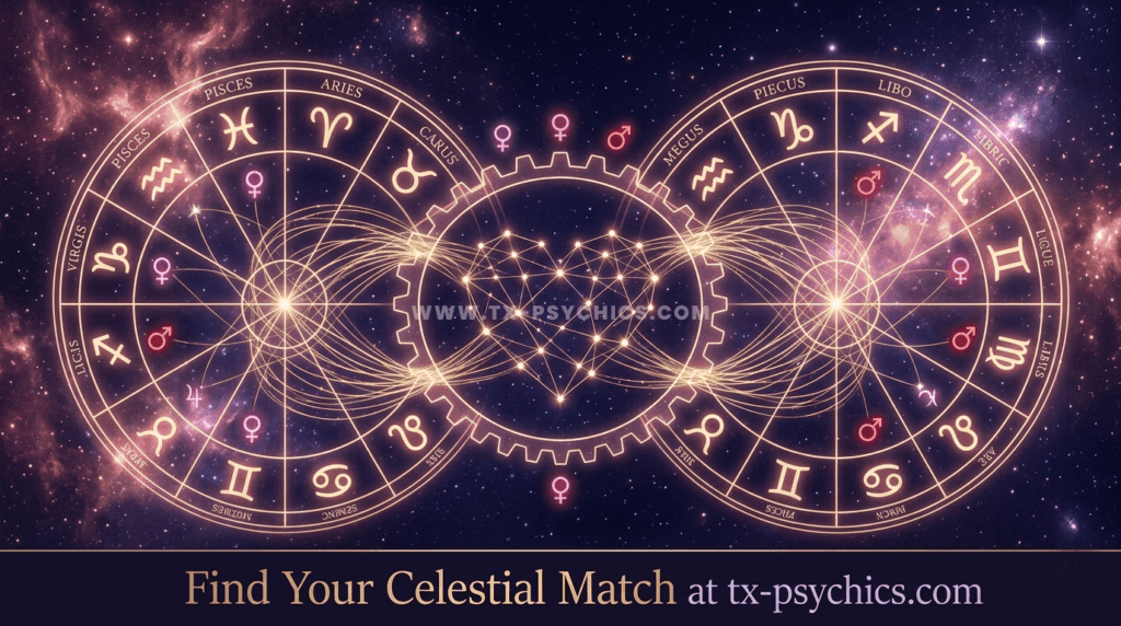 Zodiac signs in love compatibility chart and soul contract connections by Texas Psychics