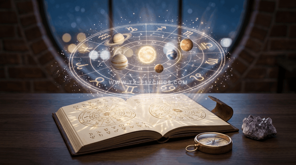 Professional horoscope birth chart analysis and planetary alignment for vibrational alignment with Texas Psychics