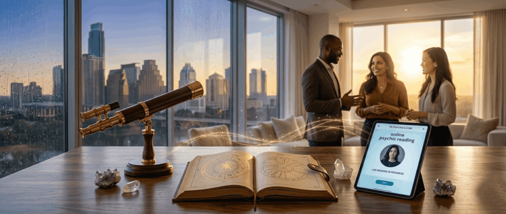 About Texas Psychics team of spiritual guidance experts at their Austin studio providing accurate online psychic readings and natal chart analysis with Texas grit and divine guidance.